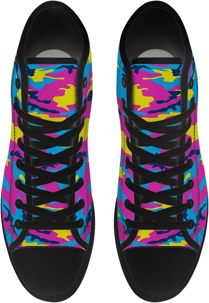 Neon Camouflage High Top Canvas Shoes Camo High Top Sneakers Lace Up Casual Shoes Gifts for Men Women