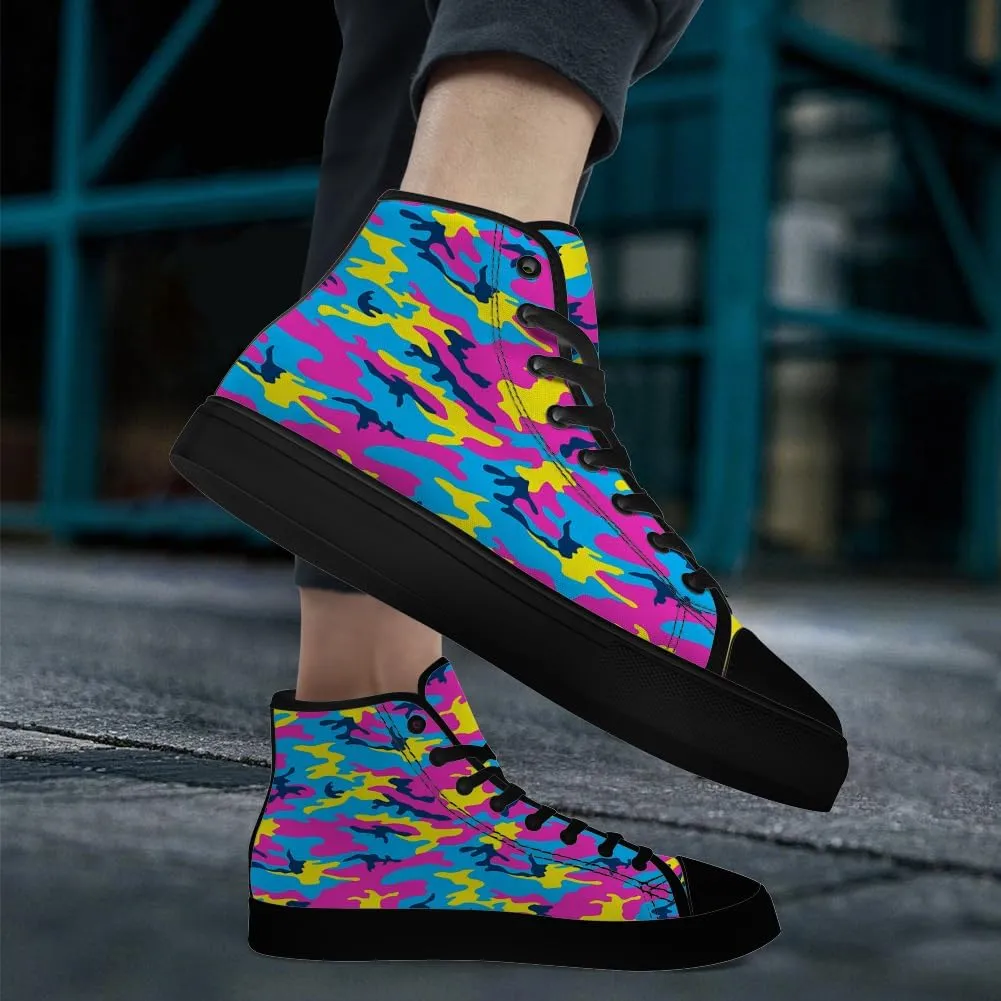Neon Camouflage High Top Canvas Shoes Camo High Top Sneakers Lace Up Casual Shoes Gifts for Men Women