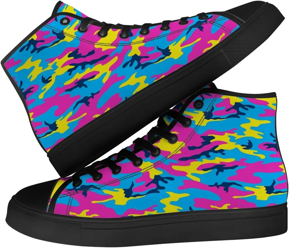 Neon Camouflage High Top Canvas Shoes Camo High Top Sneakers Lace Up Casual Shoes Gifts for Men Women