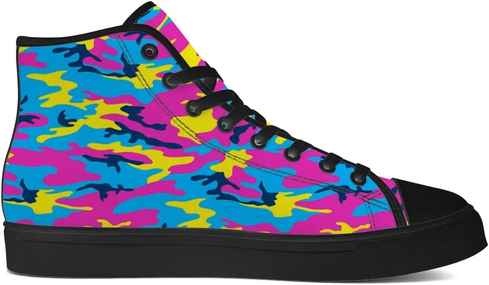 Neon Camouflage High Top Canvas Shoes Camo High Top Sneakers Lace Up Casual Shoes Gifts for Men Women