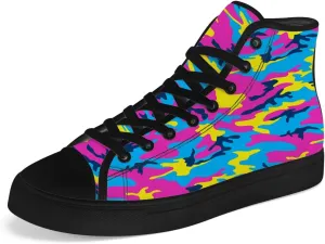 Neon Camouflage High Top Canvas Shoes Camo High Top Sneakers Lace Up Casual Shoes Gifts for Men Women