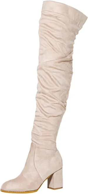 Over The Knee Boots for WomenSuede Winter Boots Wide Calf Chunky Heel Pointed Toe Western Cowgirl Knee High Boots