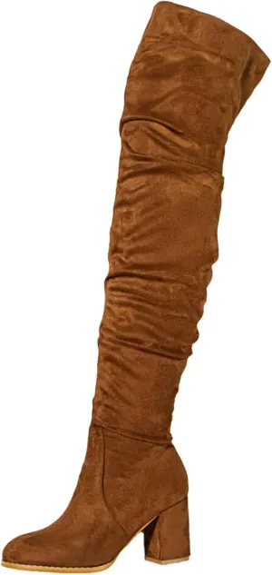 Over The Knee Boots for WomenSuede Winter Boots Wide Calf Chunky Heel Pointed Toe Western Cowgirl Knee High Boots