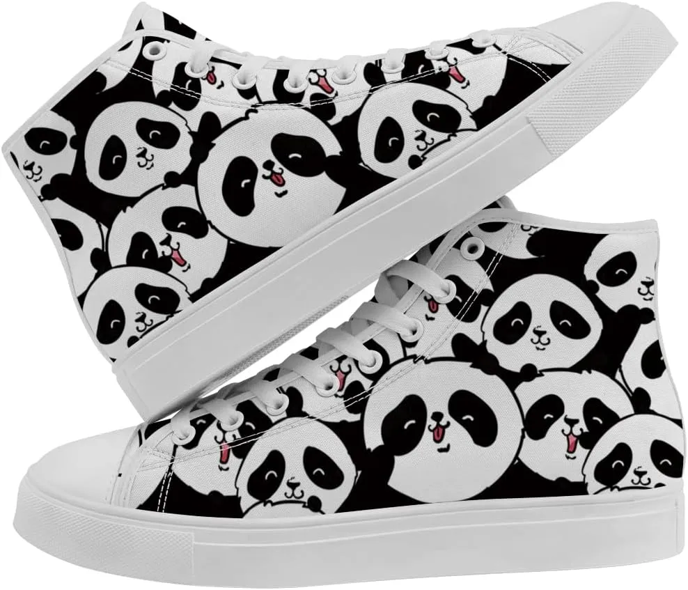 Panda High Top Shoes High Top Canvas Sneakers Lace Up Casual Walking Shoes Gifts for Men Women
