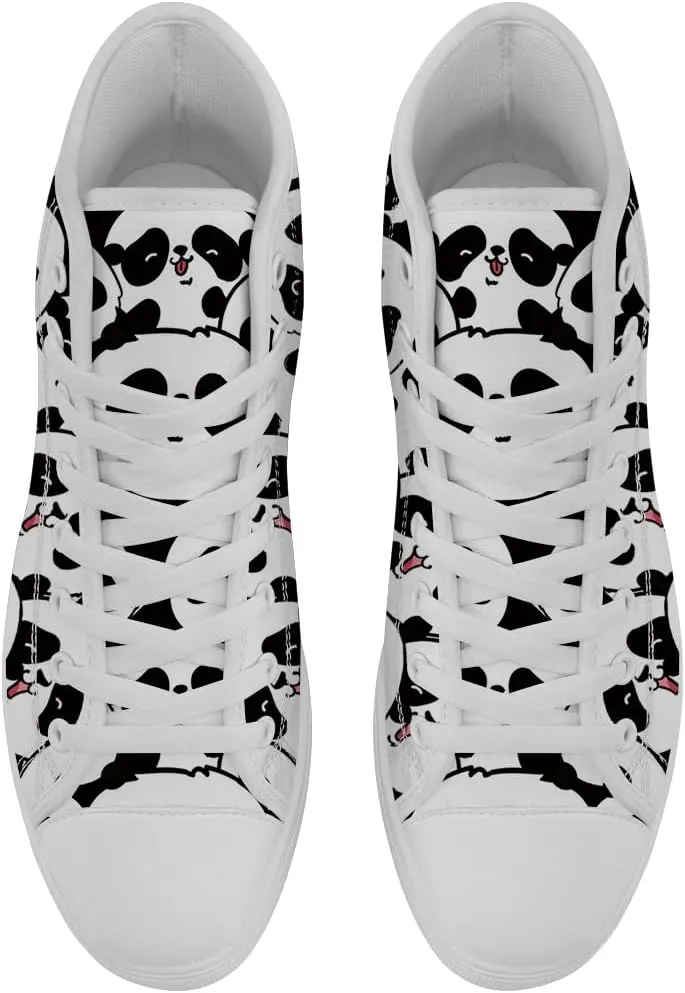 Panda High Top Shoes High Top Canvas Sneakers Lace Up Casual Walking Shoes Gifts for Men Women