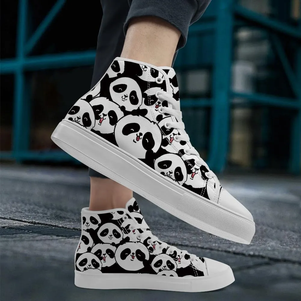 Panda High Top Shoes High Top Canvas Sneakers Lace Up Casual Walking Shoes Gifts for Men Women