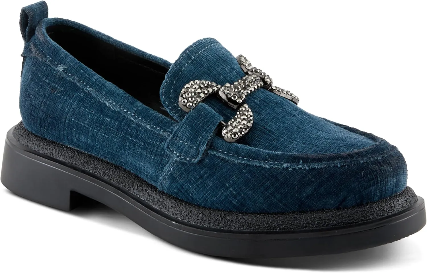 PATRIZIA Women's Marlen Velvet Loafers with Metal Ornamentation, Crystal Details, and Comfortable Fit