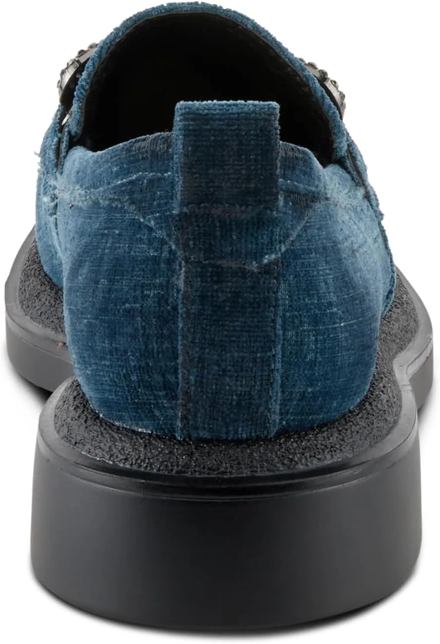 PATRIZIA Women's Marlen Velvet Loafers with Metal Ornamentation, Crystal Details, and Comfortable Fit