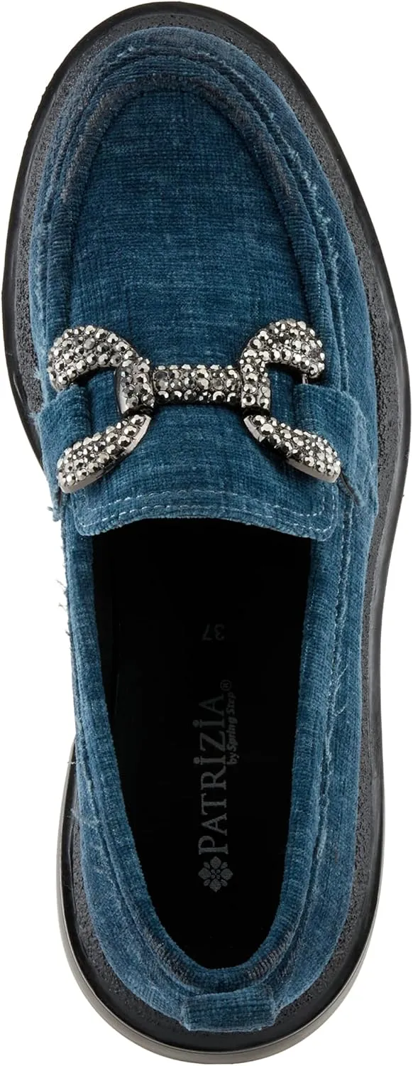 PATRIZIA Women's Marlen Velvet Loafers with Metal Ornamentation, Crystal Details, and Comfortable Fit