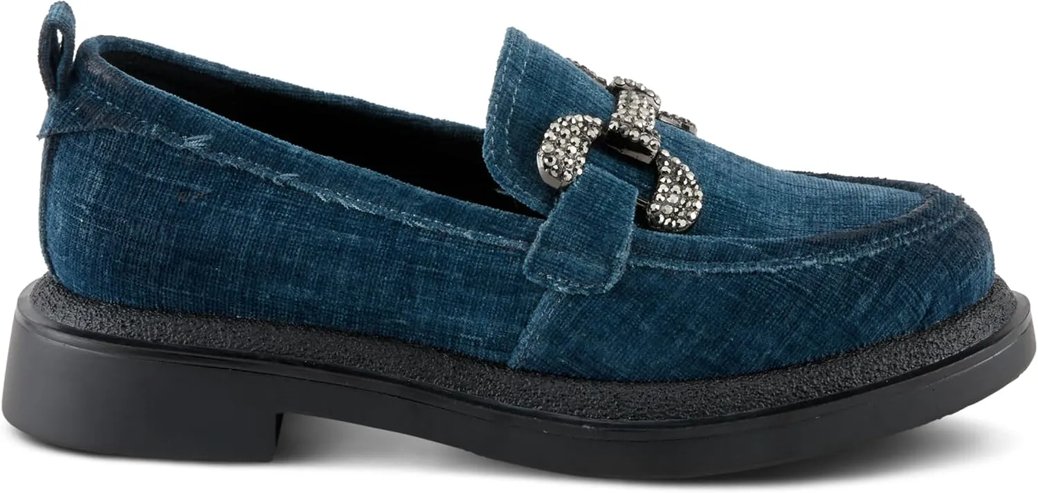 PATRIZIA Women's Marlen Velvet Loafers with Metal Ornamentation, Crystal Details, and Comfortable Fit