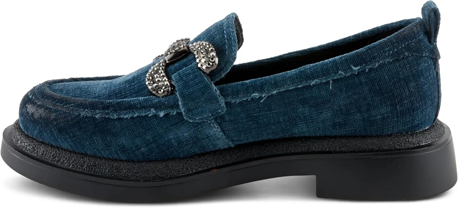 PATRIZIA Women's Marlen Velvet Loafers with Metal Ornamentation, Crystal Details, and Comfortable Fit