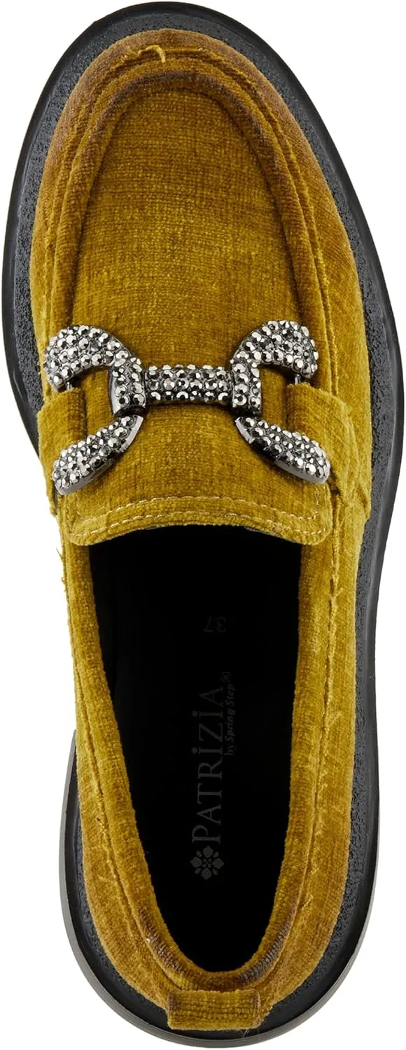PATRIZIA Women's Marlen Velvet Loafers with Metal Ornamentation, Crystal Details, and Comfortable Fit