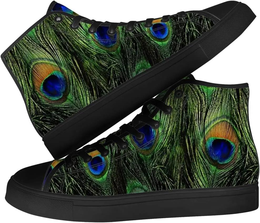Peacock High Top Canvas Shoes High Top Sneakers Lace Up Casual Shoes Gifts for Men Women