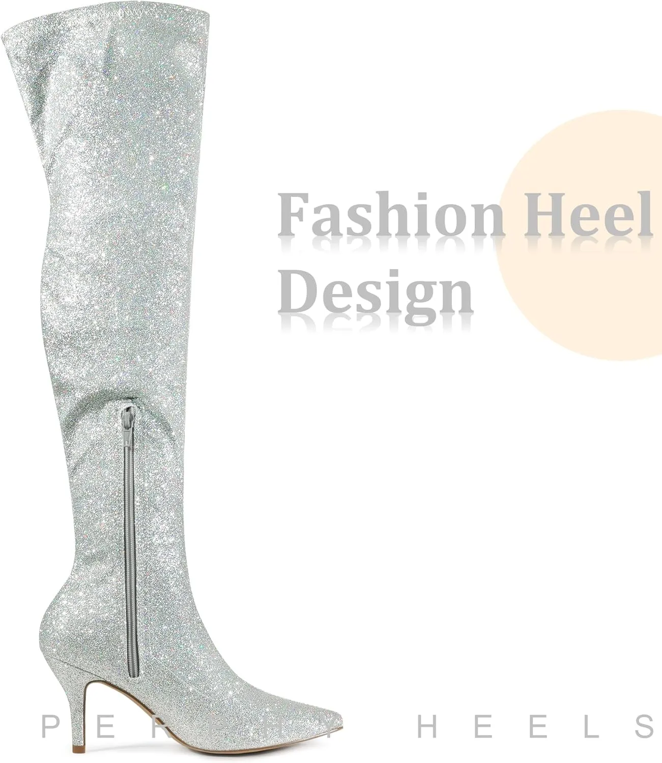 Perphy Glitter Thigh High Boot Stiletto Heels Over the Knee Boots for Women