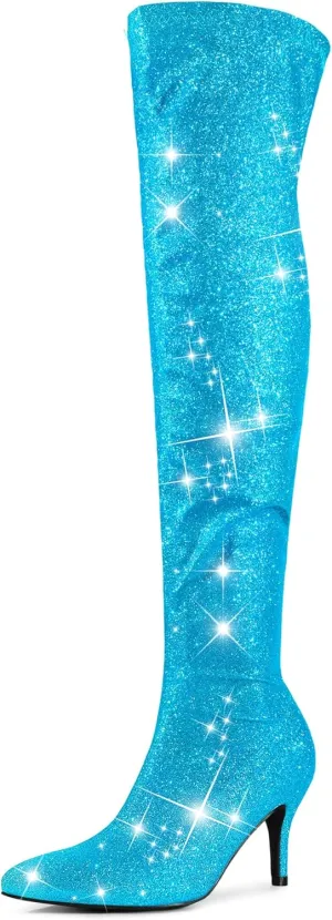Perphy Glitter Thigh High Boot Stiletto Heels Over the Knee Boots for Women