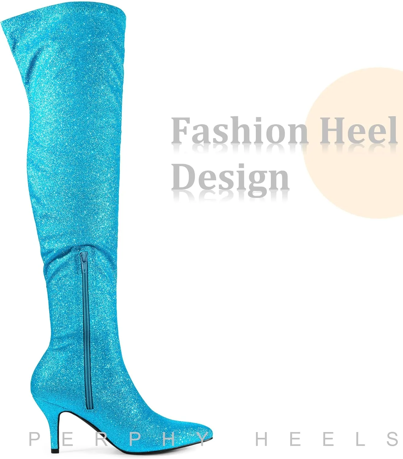 Perphy Glitter Thigh High Boot Stiletto Heels Over the Knee Boots for Women