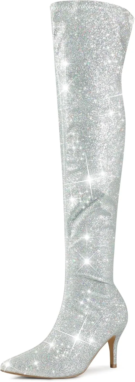 Perphy Glitter Thigh High Boot Stiletto Heels Over the Knee Boots for Women