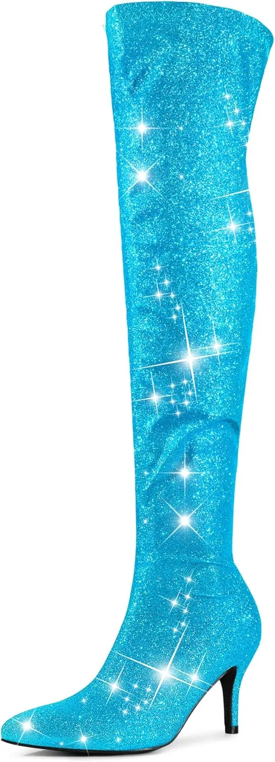 Perphy Glitter Thigh High Boot Stiletto Heels Over the Knee Boots for Women
