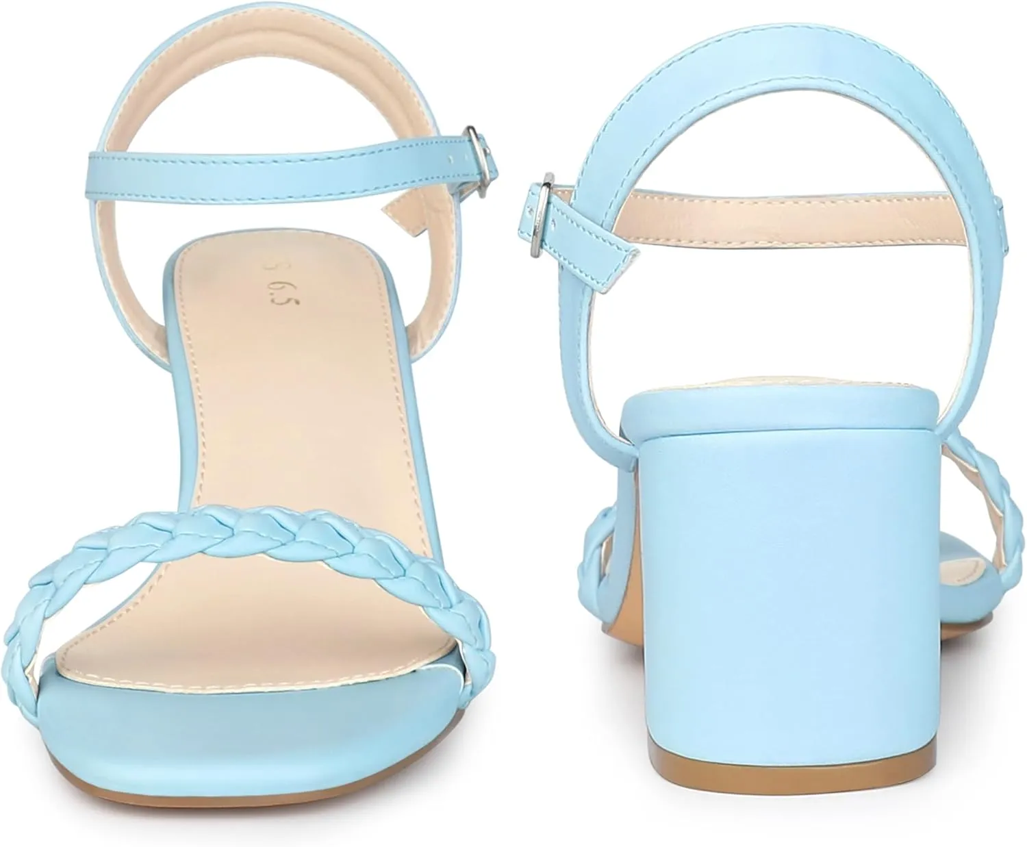 Perphy Square Toe Heels Woven Braided Chunky Heel Sandals for Women