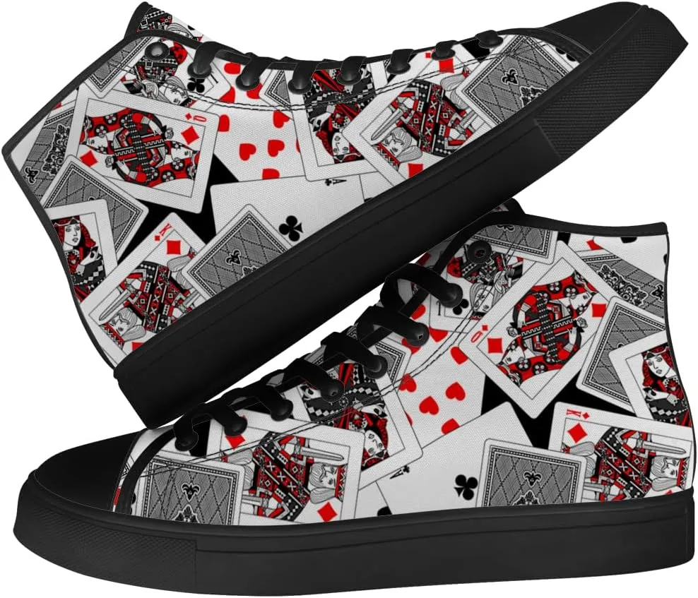 Poker High Top Canvas Shoes Playing Cards High Top Sneakers Lace Up Casual Shoes Gifts for Men Women