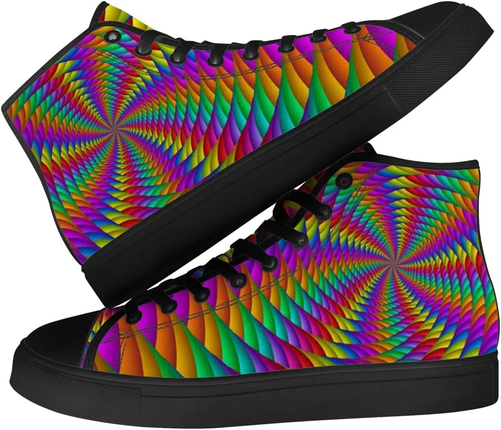 Psychedelic High Top Canvas Shoes Abstract Trippy High Top Sneakers Lace Up Casual Shoes Gifts for Men Women