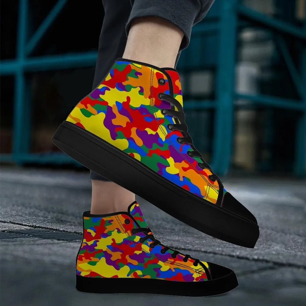 Rainbow Camouflage High Top Canvas Shoes Camo High Top Sneakers Lace Up Casual Shoes Gifts for Men Women