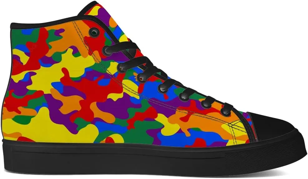 Rainbow Camouflage High Top Canvas Shoes Camo High Top Sneakers Lace Up Casual Shoes Gifts for Men Women