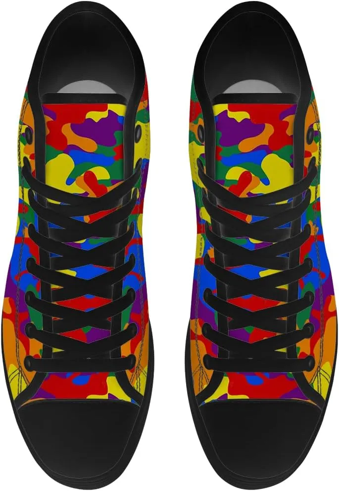 Rainbow Camouflage High Top Canvas Shoes Camo High Top Sneakers Lace Up Casual Shoes Gifts for Men Women