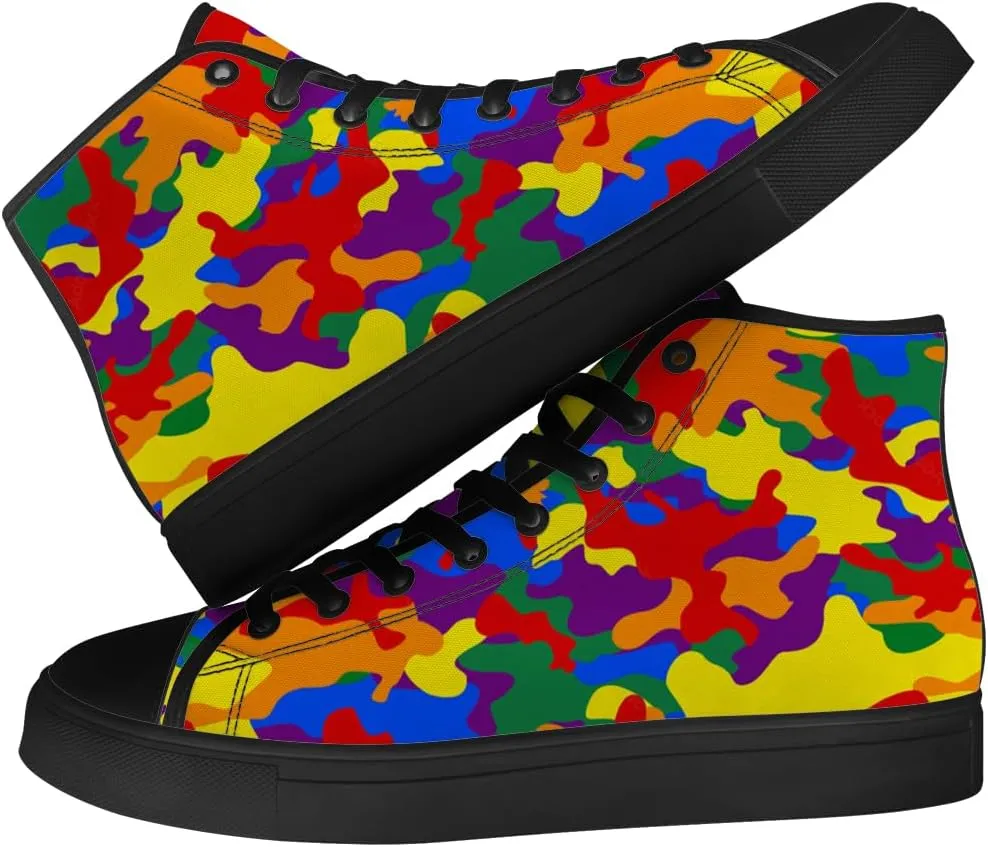 Rainbow Camouflage High Top Canvas Shoes Camo High Top Sneakers Lace Up Casual Shoes Gifts for Men Women