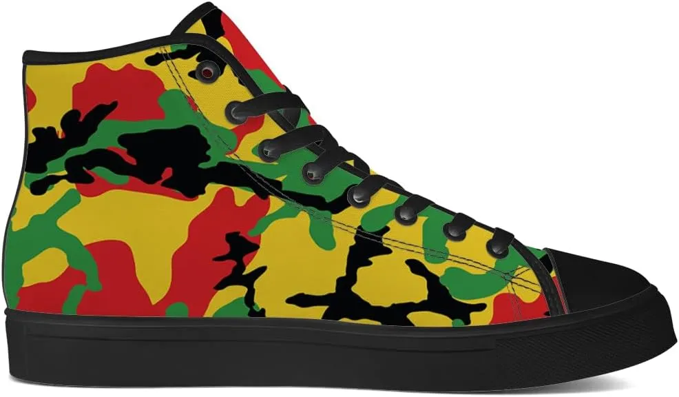 Rasta Camouflage High Top Canvas Shoes Camo High Top Sneakers Lace Up Casual Shoes Gifts for Men Women