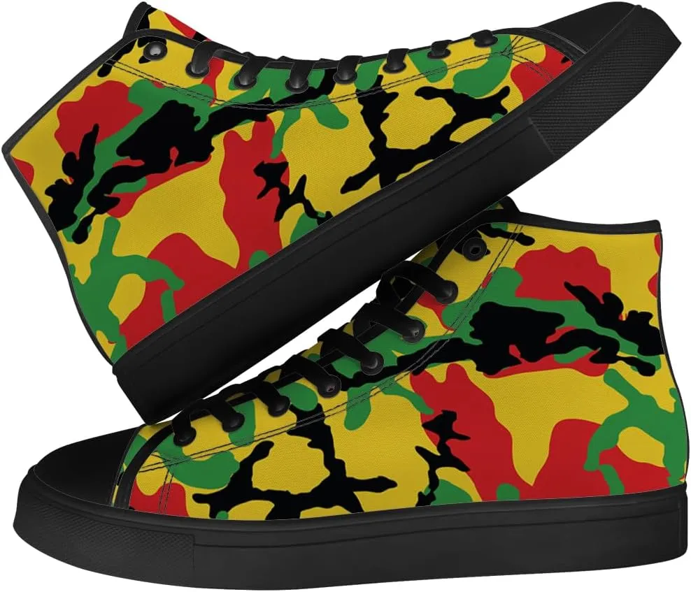 Rasta Camouflage High Top Canvas Shoes Camo High Top Sneakers Lace Up Casual Shoes Gifts for Men Women