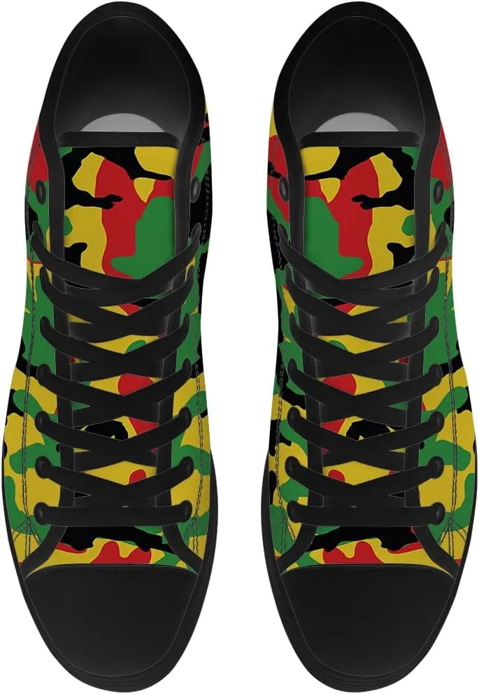 Rasta Camouflage High Top Canvas Shoes Camo High Top Sneakers Lace Up Casual Shoes Gifts for Men Women