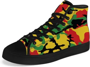 Rasta Camouflage High Top Canvas Shoes Camo High Top Sneakers Lace Up Casual Shoes Gifts for Men Women