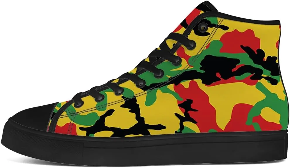 Rasta Camouflage High Top Canvas Shoes Camo High Top Sneakers Lace Up Casual Shoes Gifts for Men Women