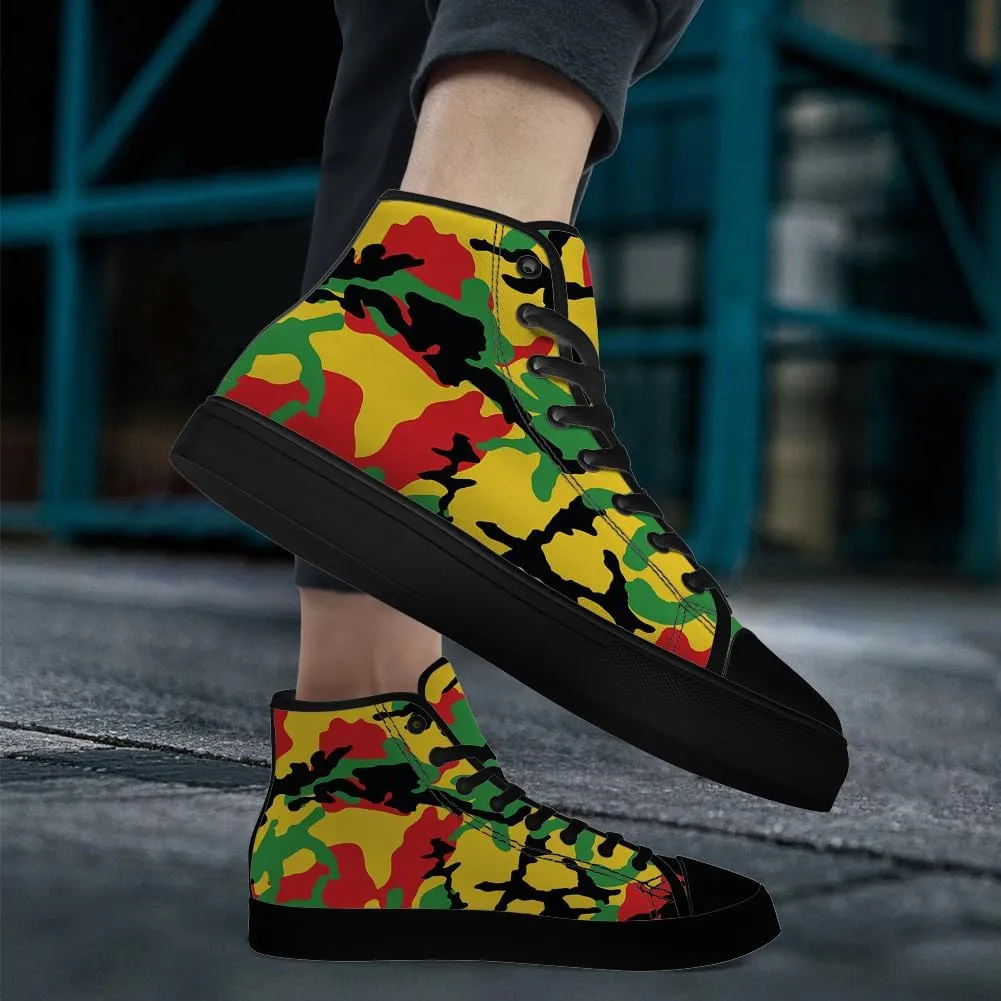 Rasta Camouflage High Top Canvas Shoes Camo High Top Sneakers Lace Up Casual Shoes Gifts for Men Women