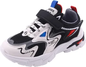 Running Sneakers for Boys and Girls, Kids Tennis Running Shoes, Soft Lightweight Breathable (Black, 13 Little Child)