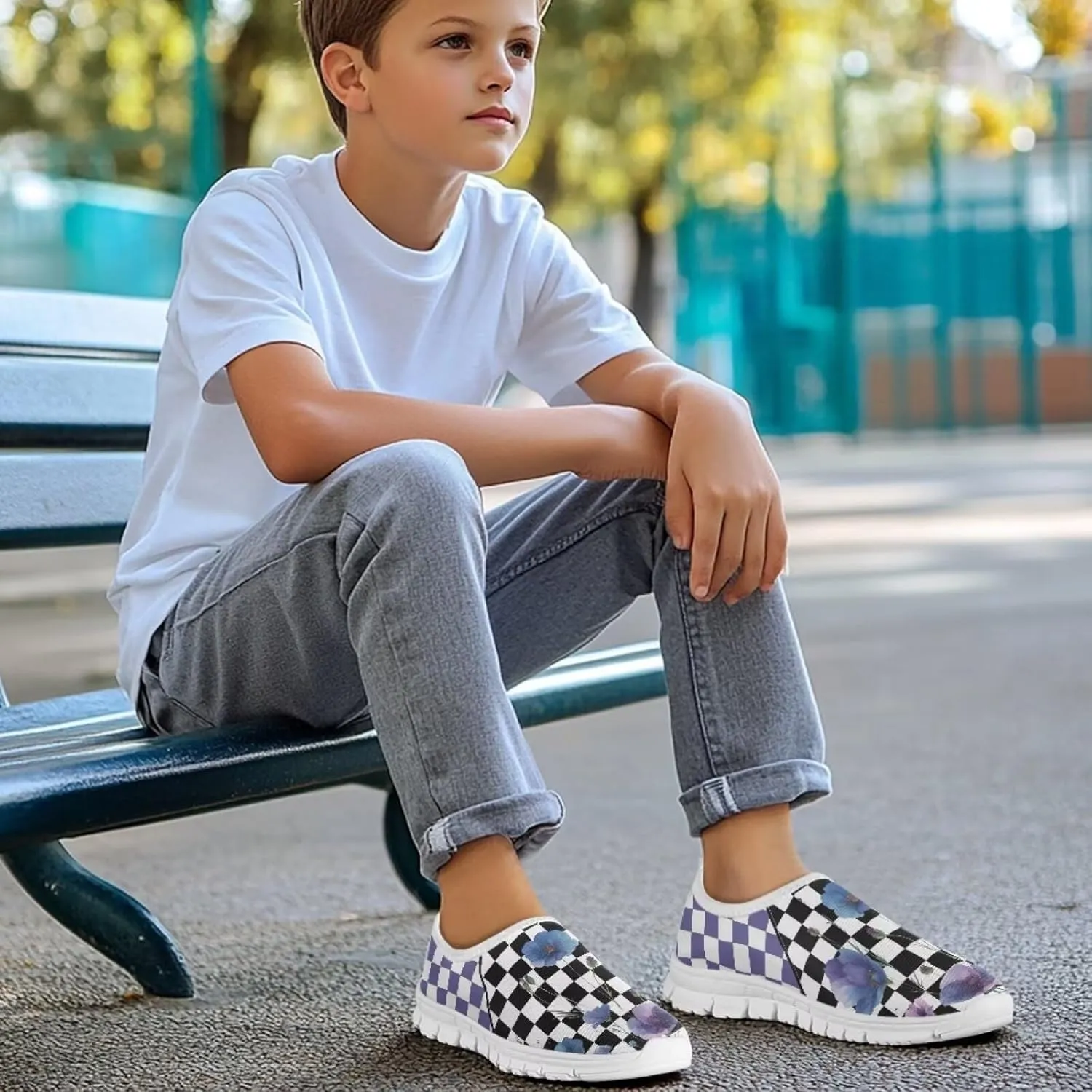 School Sneakers for Girls Boys Slip on Walking Shoes Breathable Lightweight Running Tennis Shoe