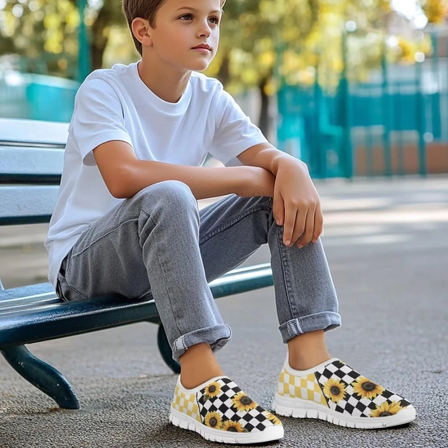 School Sneakers for Girls Boys Slip on Walking Shoes Breathable Lightweight Running Tennis Shoe
