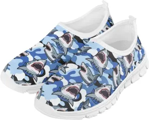 Shark Shoes for Boys School Sneakers Breathable Mesh Walking Running Shoes Lightweight Slip on Tennis Shoe
