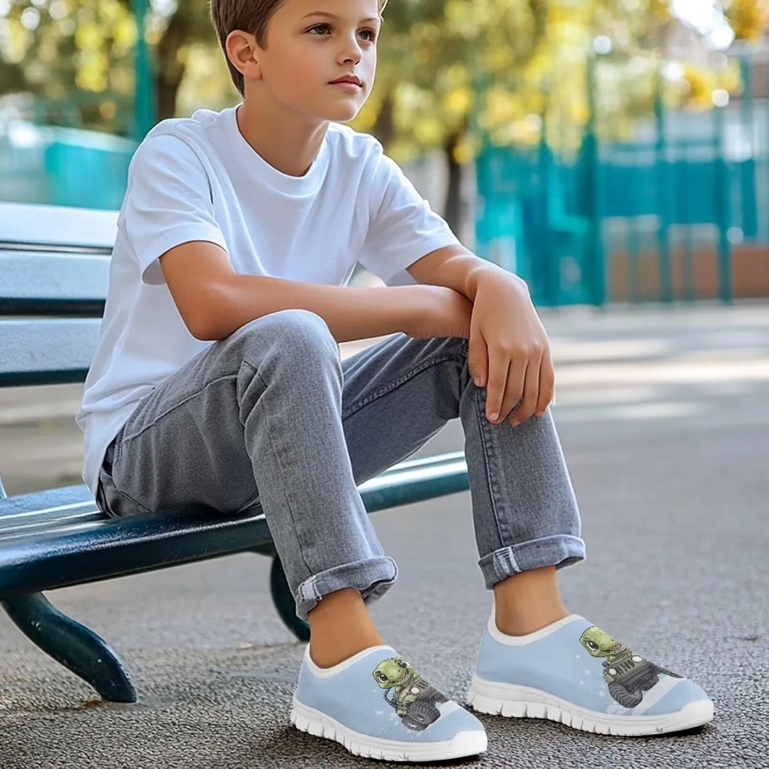 Shark Shoes for Boys School Sneakers Breathable Mesh Walking Running Shoes Lightweight Slip on Tennis Shoe