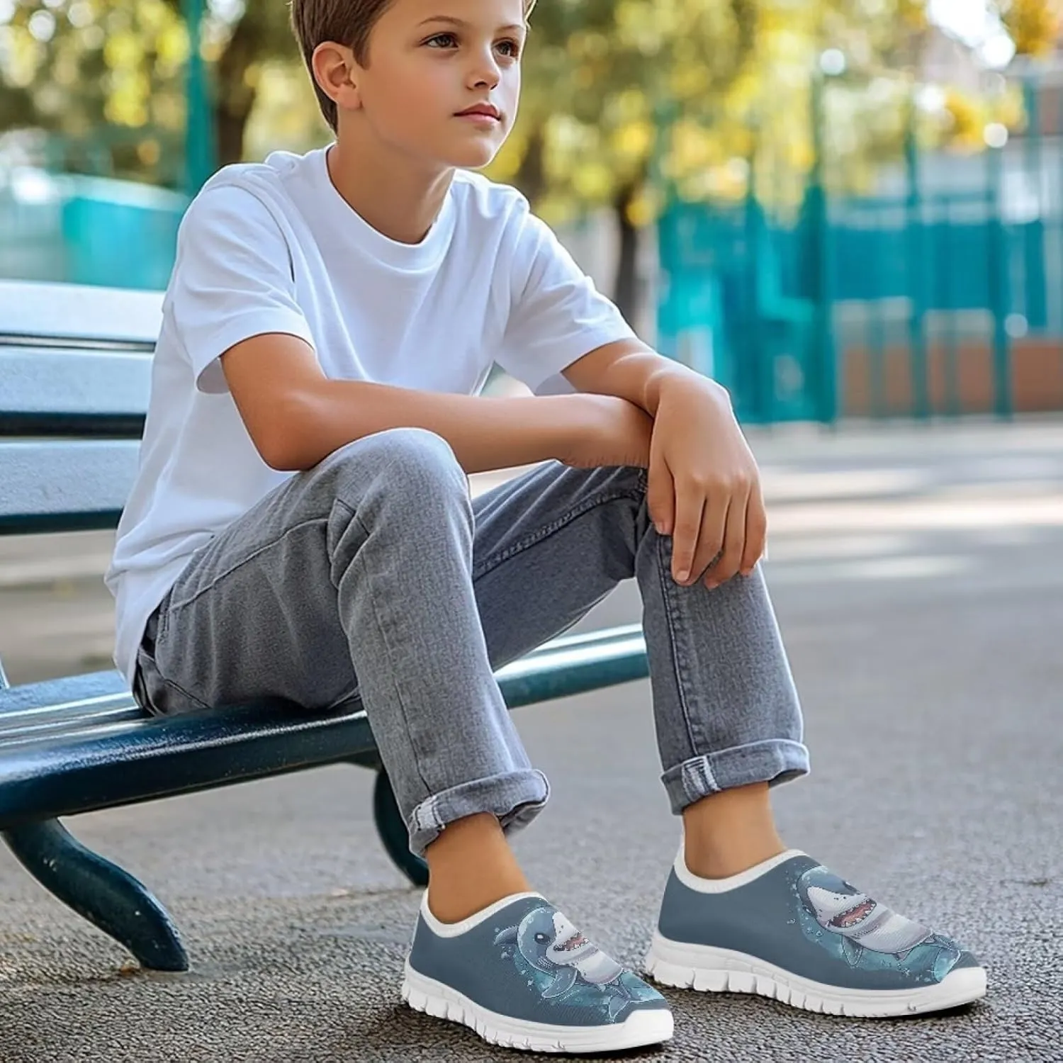 Shark Shoes for Boys School Sneakers Breathable Mesh Walking Running Shoes Lightweight Slip on Tennis Shoe
