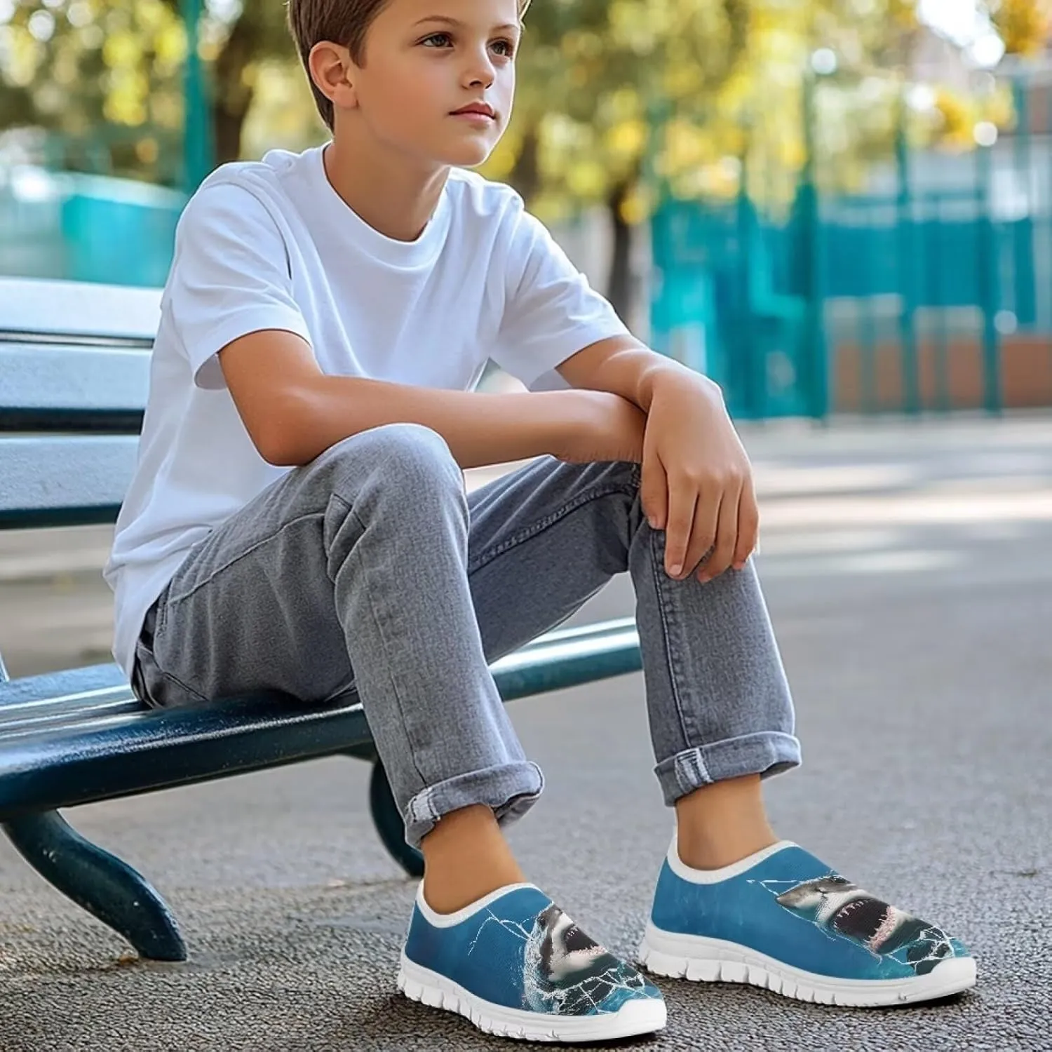 Shark Shoes for Boys School Sneakers Breathable Mesh Walking Running Shoes Lightweight Slip on Tennis Shoe