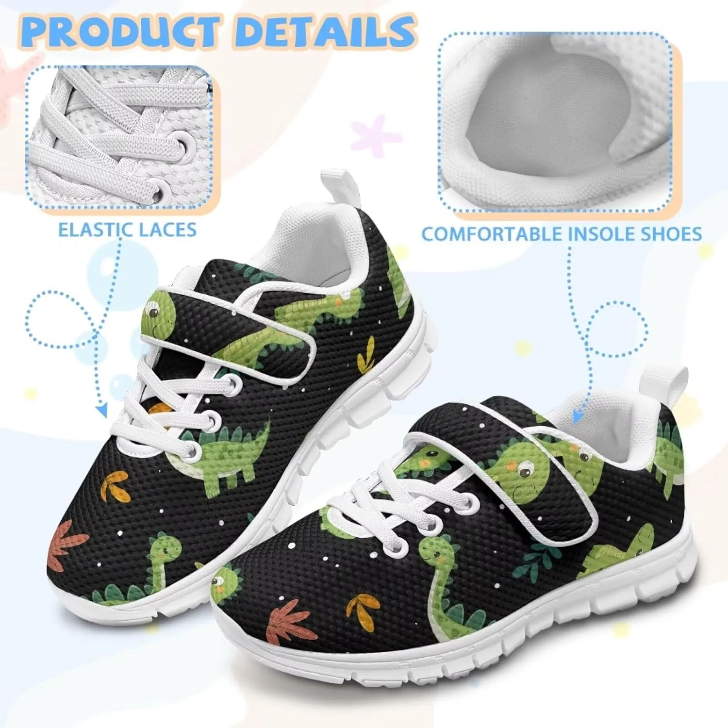 Shoes for Boys Girls Cozy Breathable Anti-Slip Running Sneaker Lightweight Hook and Loops School Athletic Tennis Sneakers for Children/Big Kids/Litter Boys Girls/Toddler
