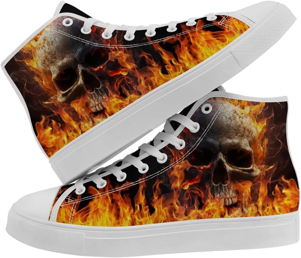 Skull High Top Canvas Shoes for Men Women High Top Sneakers Lace Up Casual Shoes Gifts for Dad Mom