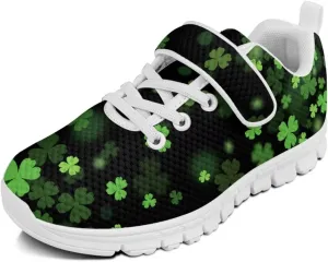 St Patrick's Day Running Shoes Plants Pattern Boys Girls Sneakers with Single Buckle Soft Lightweight Footwear for Play Casual and Everyday Use