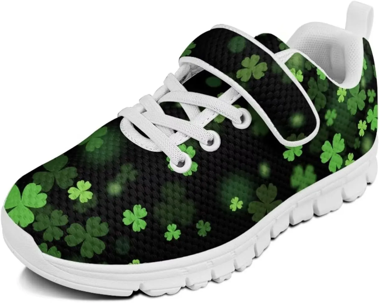 St Patrick's Day Running Shoes Plants Pattern Boys Girls Sneakers with Single Buckle Soft Lightweight Footwear for Play Casual and Everyday Use