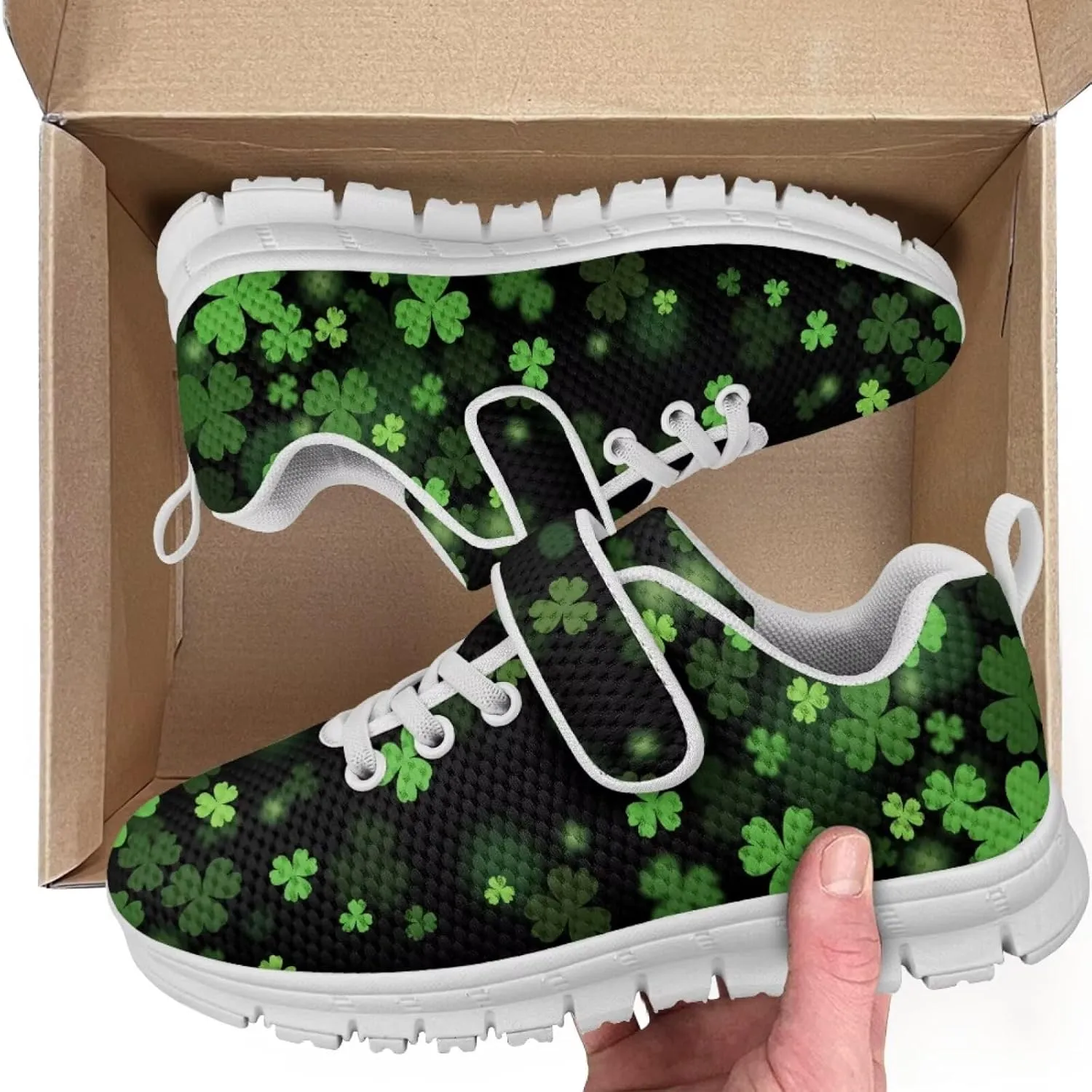 St Patrick's Day Running Shoes Plants Pattern Boys Girls Sneakers with Single Buckle Soft Lightweight Footwear for Play Casual and Everyday Use