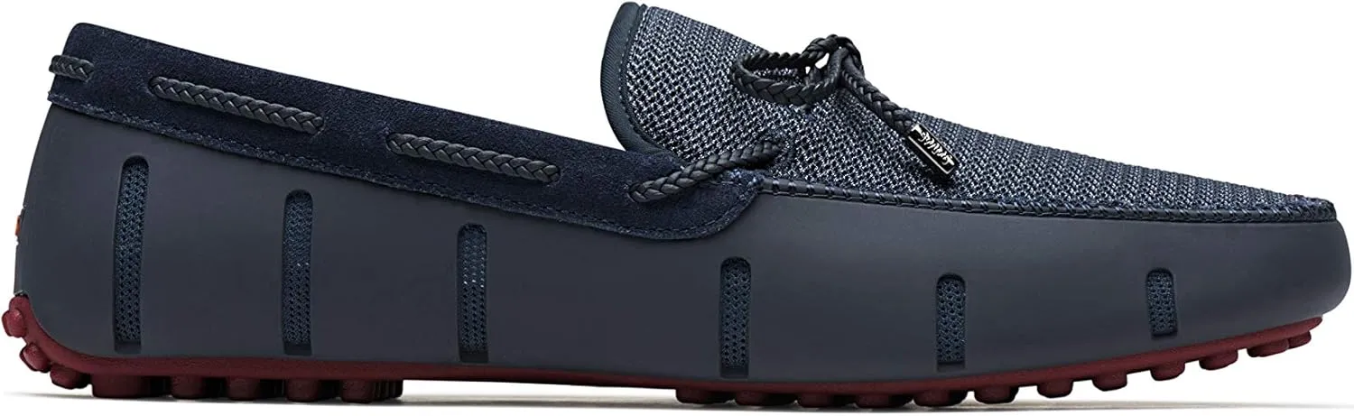 SWIMS Mens Loafers, Braided Lace Shoes for Men, Casual Beach Loafer, Comfortable Summer Shoe, Stylish Lightweight Walking Footwear, Quick Dry Breathable Eco Friendly Footbed (Navy/Red,9.5)