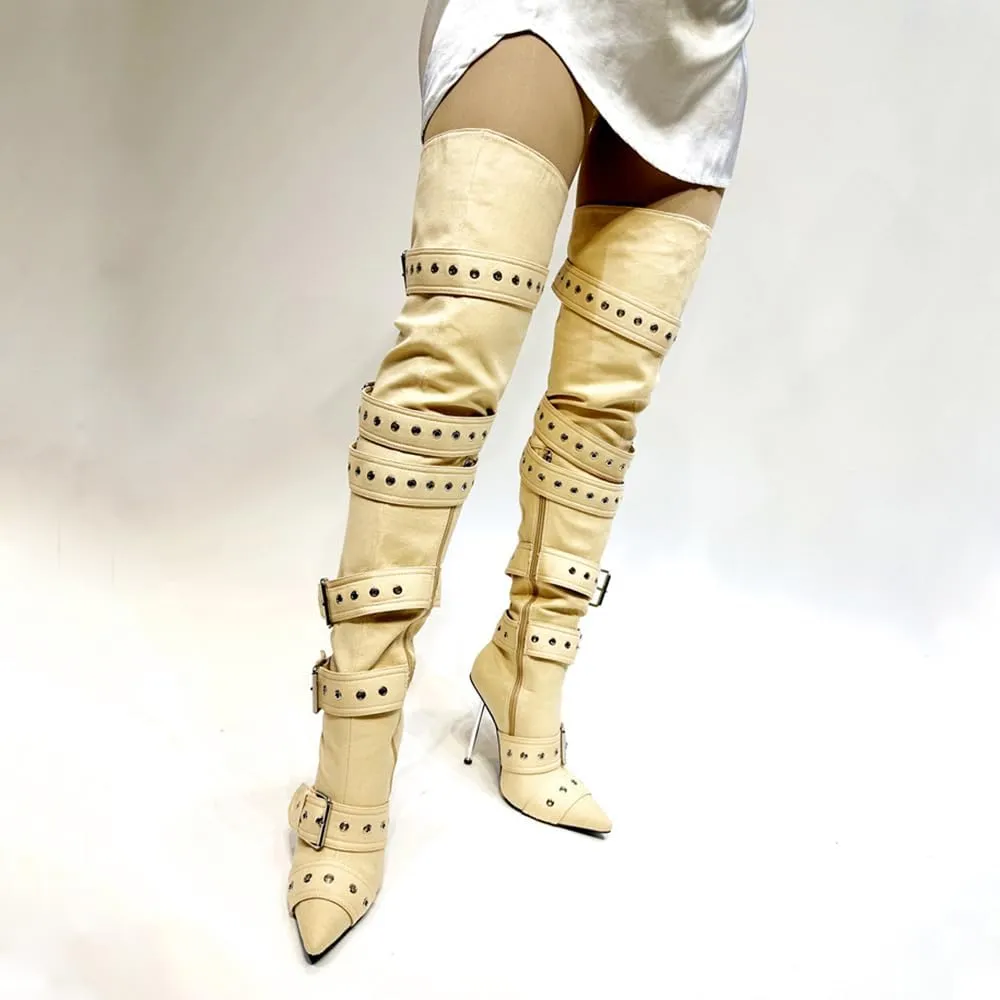 Thigh High Boots for Women Sexy Pointed Toe Stiletto High Heel Over The Knee Boots