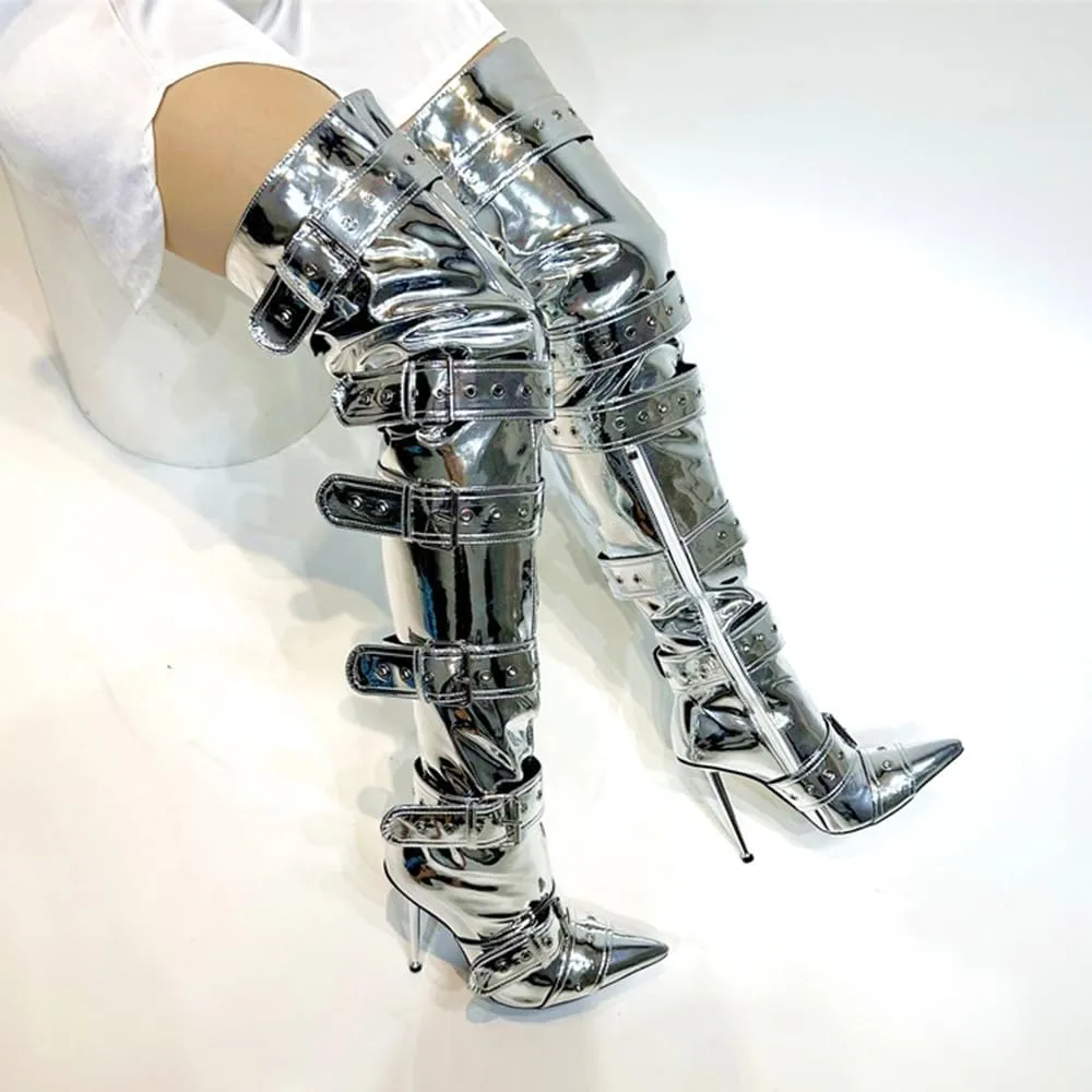 Thigh High Boots for Women Sexy Pointed Toe Stiletto High Heel Over The Knee Boots